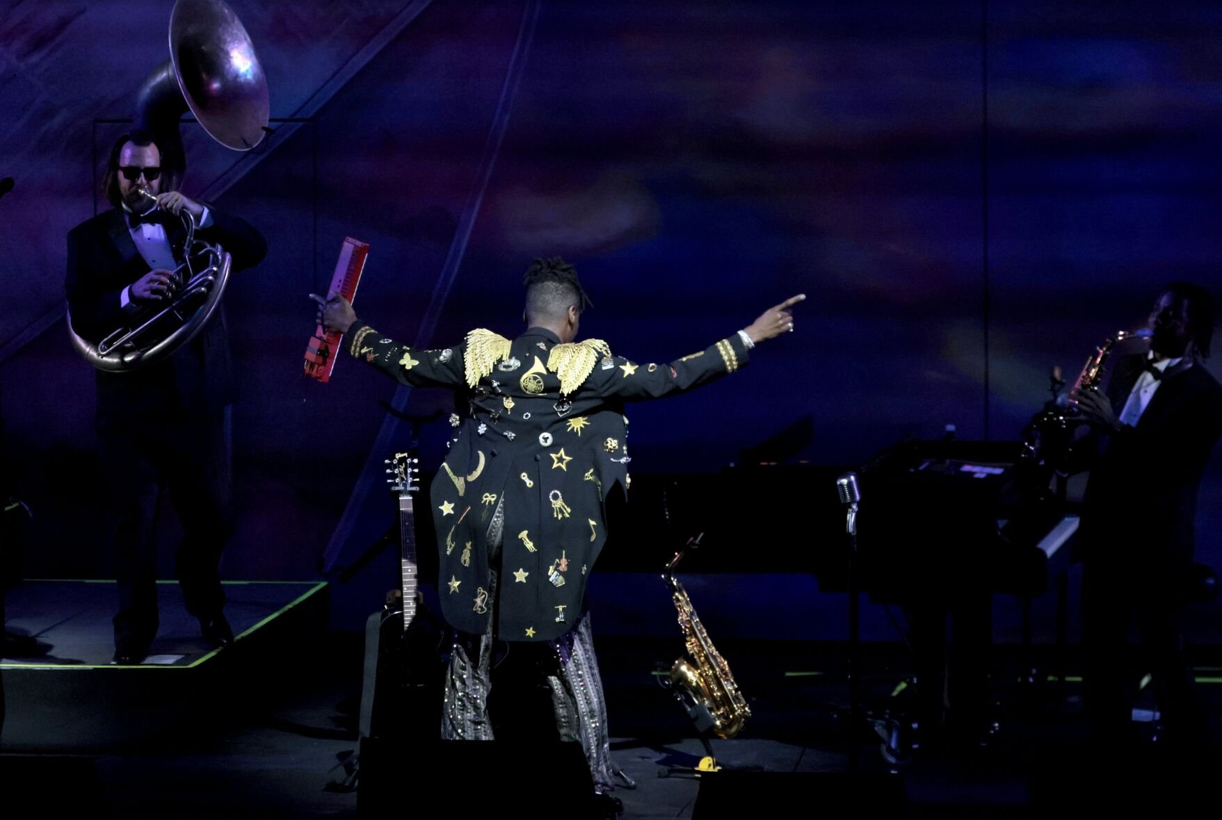 Jon Batiste performs at the Muny